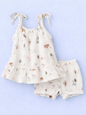 Elegant Baby Organic Cotton Farm Print 2pc Set 3-6M Muslin Outfit